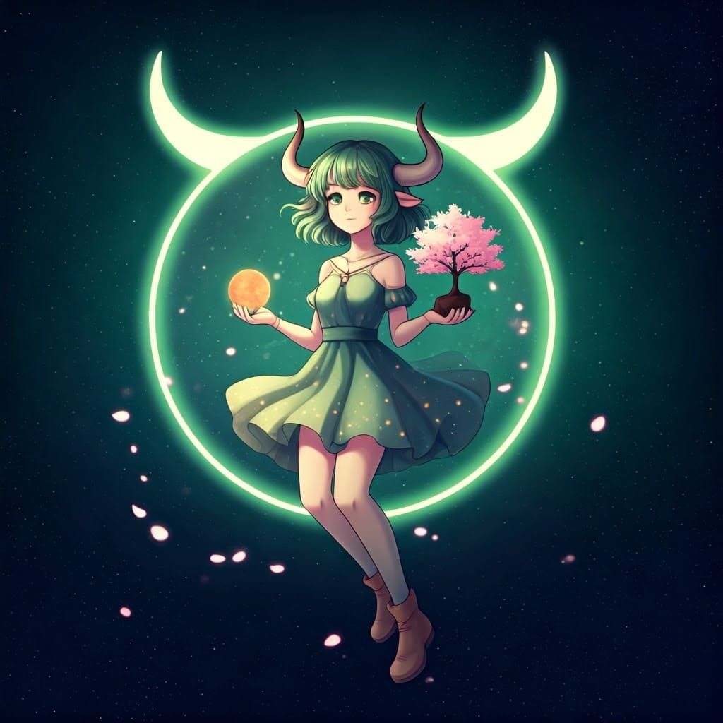 Manga-Inspired Taurus Goddess in Celestial Harmony