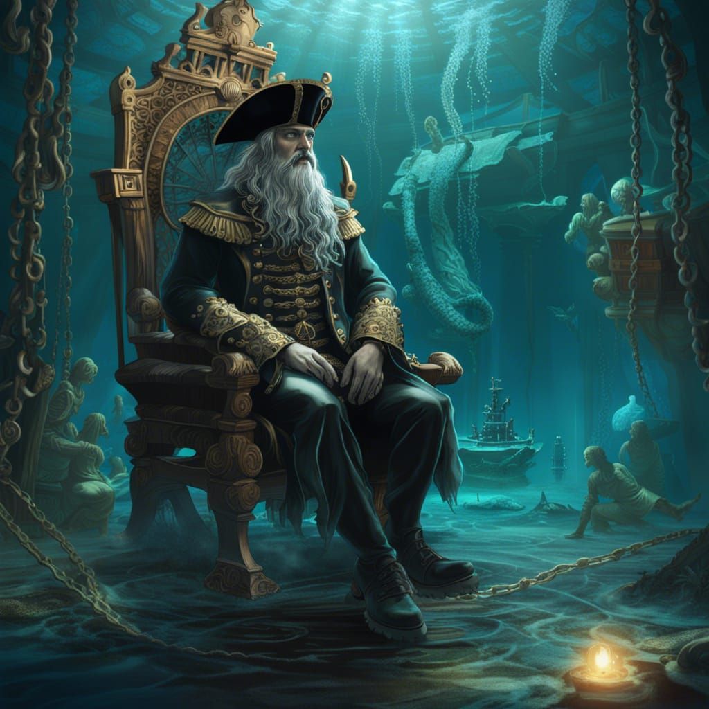 Underwater Ghost Pirate King on Sunken Throne
