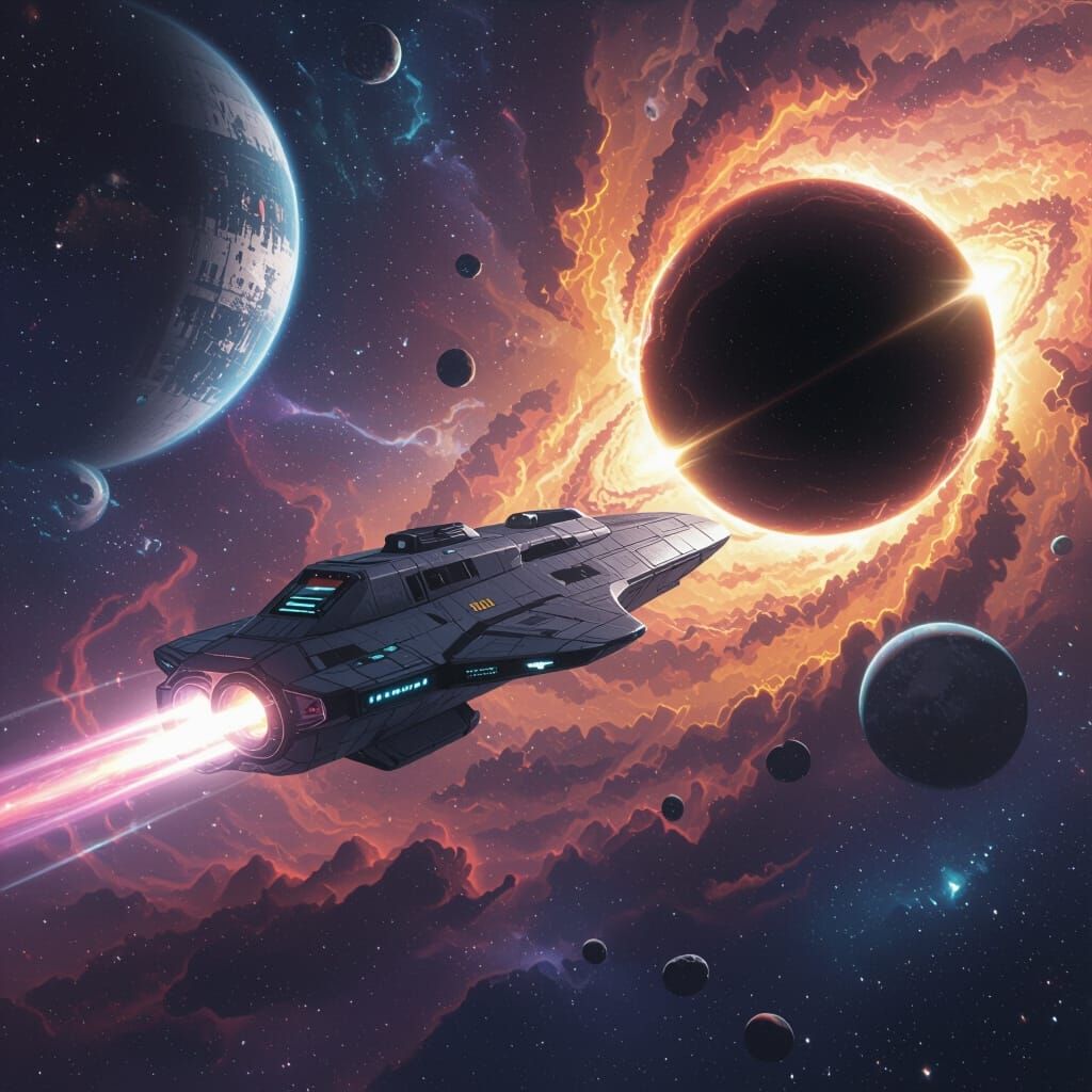 Futuristic Spaceship Journey Through Wormhole in Digital Art...