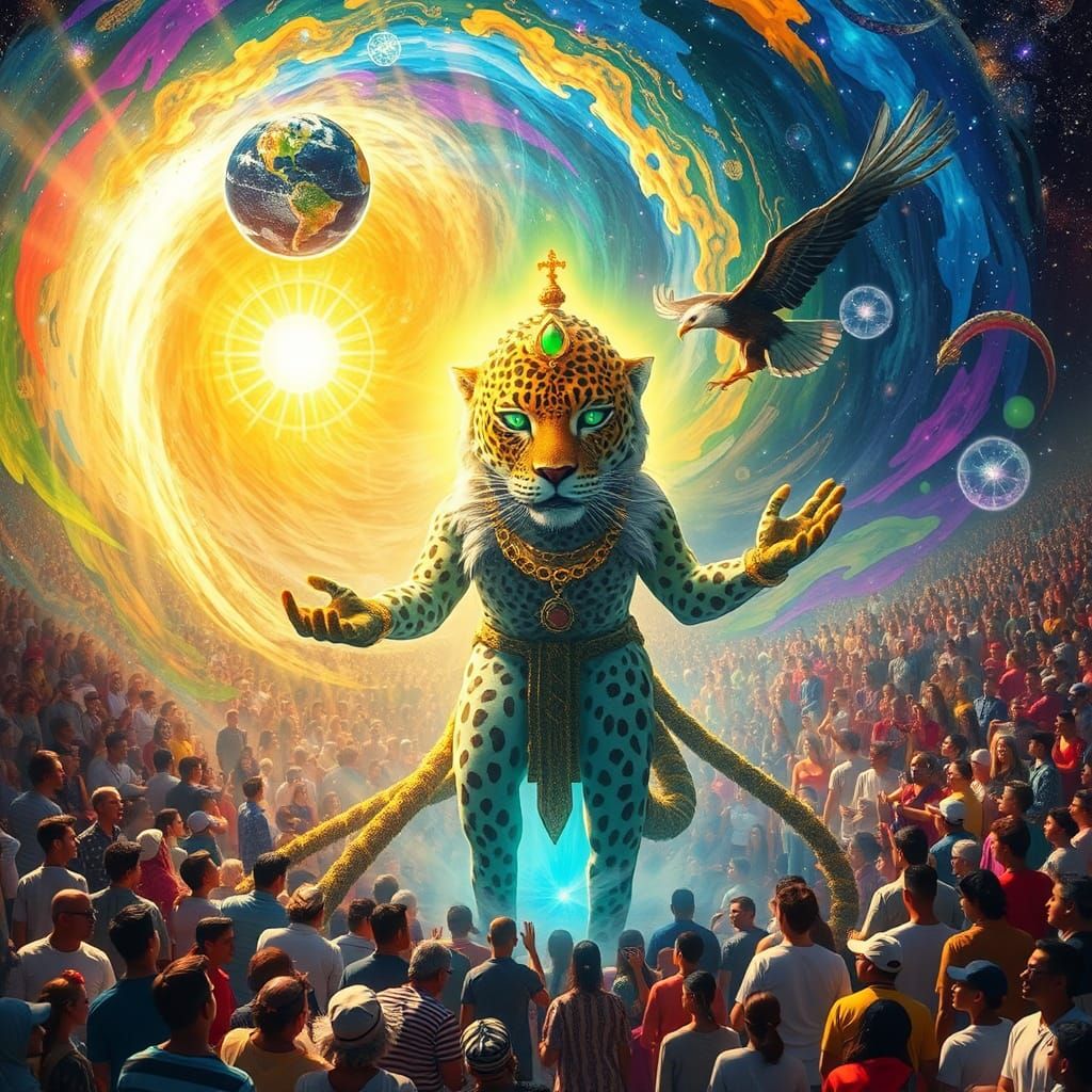 Leopard King: A Cosmic Being in Surrealist Style