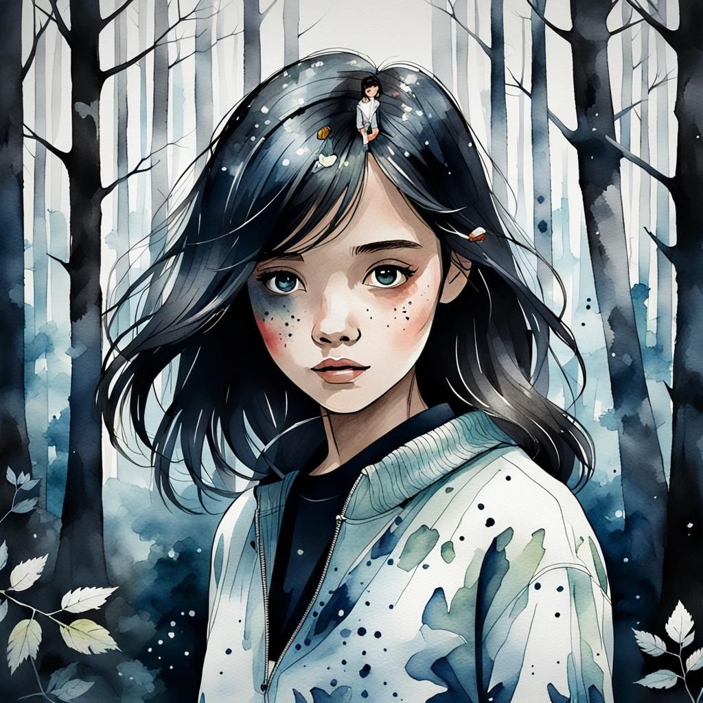 Seven Dwarfs and Girl in Magical Forest