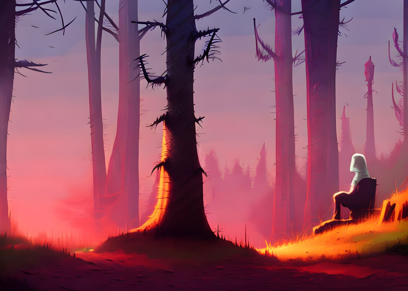 Lonely Ghost in Spooky Forest: Halloween Matte Painting