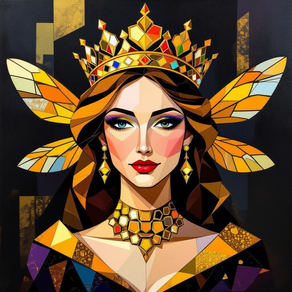 Queen of Bumblebees in Cubist Style