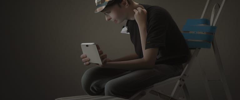 Teenager in Tim Burton Style Holding Phone