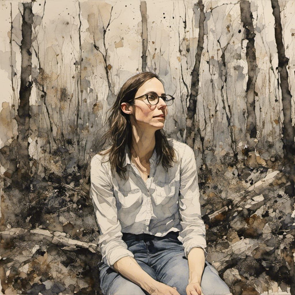 Monochrome Portrait of Woman in Woods