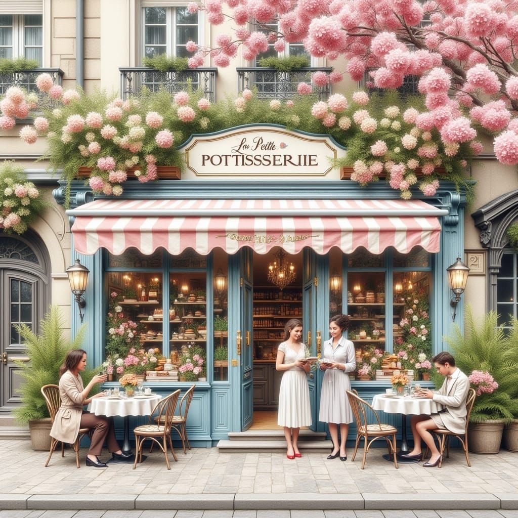 Parisian Cafe Scene in Watercolor Illustration Style