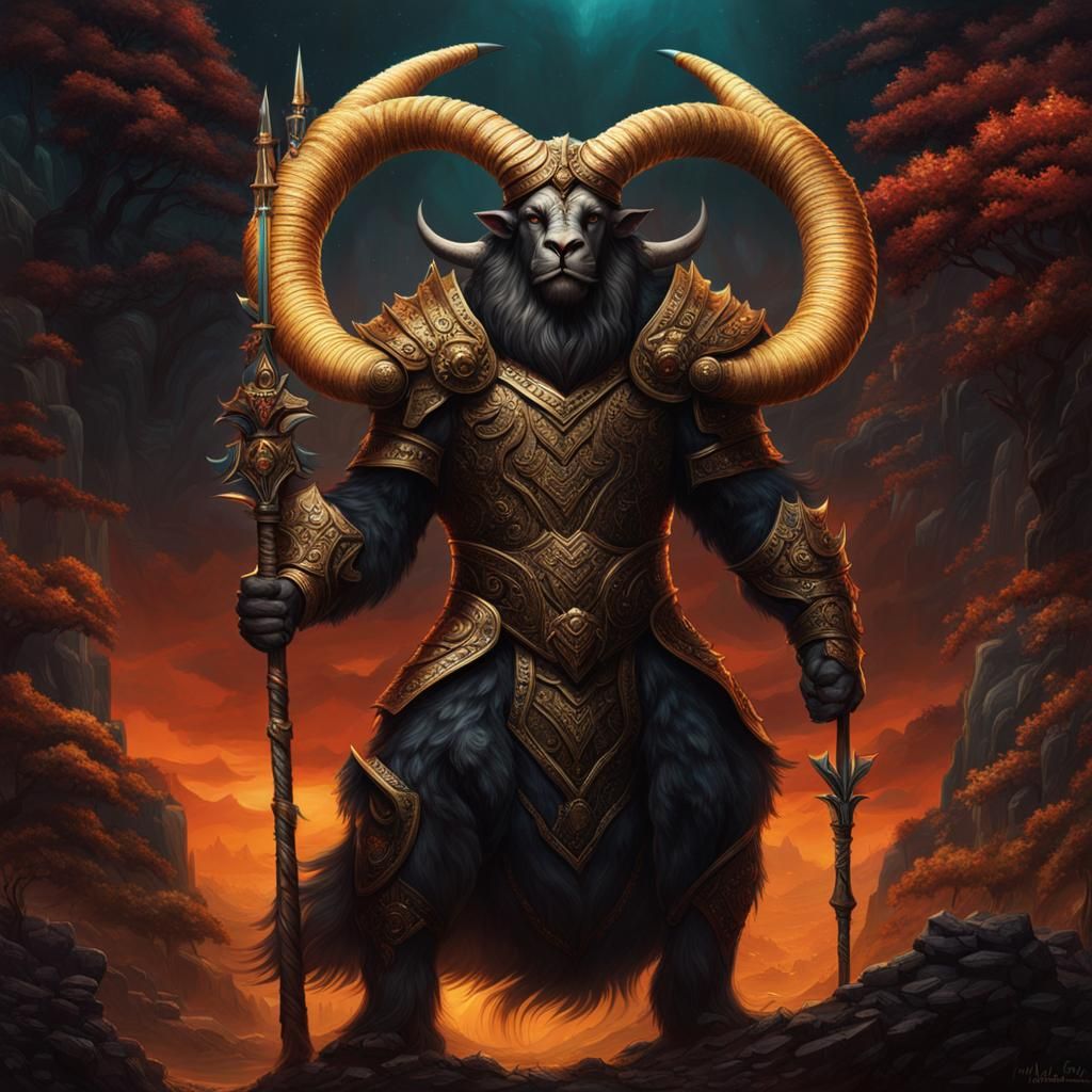 Muscular Minotaur with Universe Fur on Forest Path