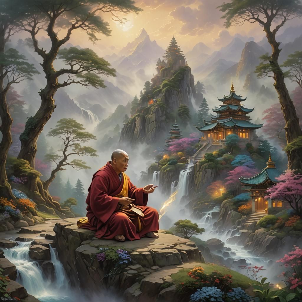 Vajrayana Monk Teaching: Ethereal Fantasy Enlightenment