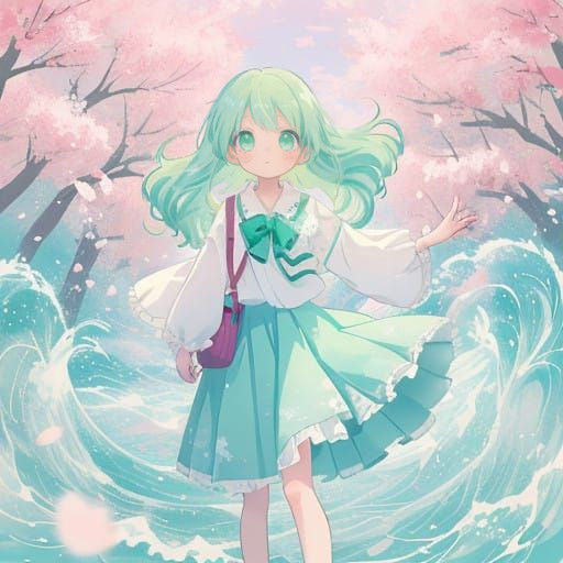 Pastel Anime Girl with Vibrant Mint Hair
