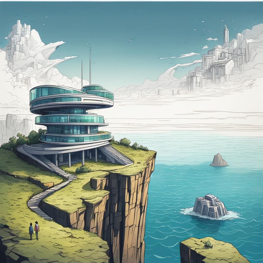 Sci-Fi Architecture Overlooking Ocean From Cliff