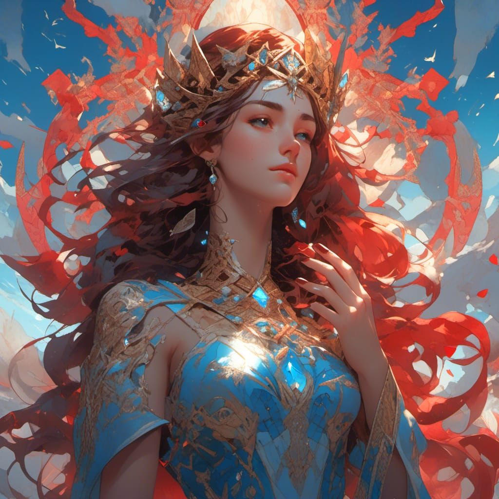 Goddess on Diamond Throne: Hyperdetailed Digital Portrait