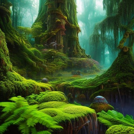 Village in Giant Tree: Detailed Fantasy Art