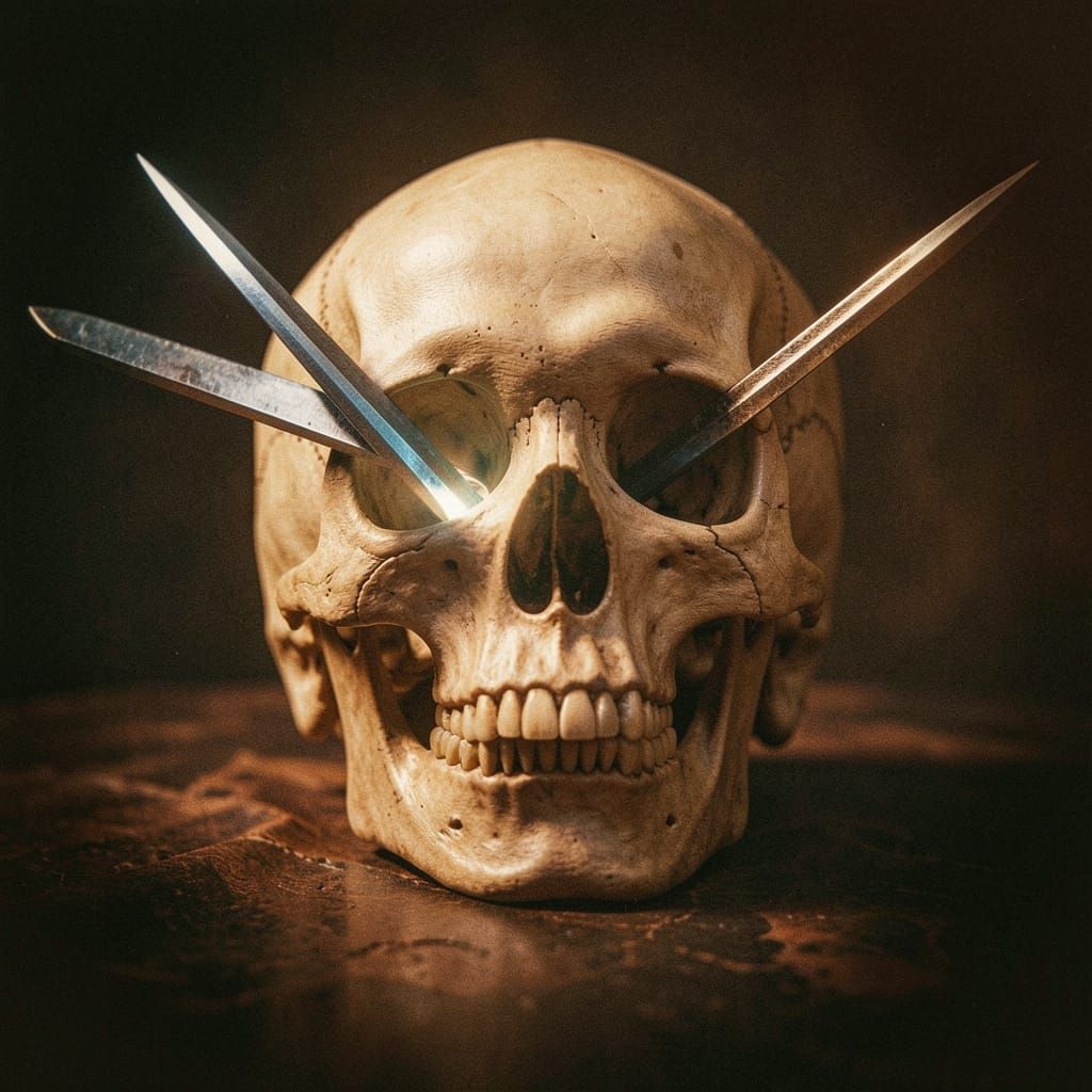 Cinematic Film Still of Skull with Dagger