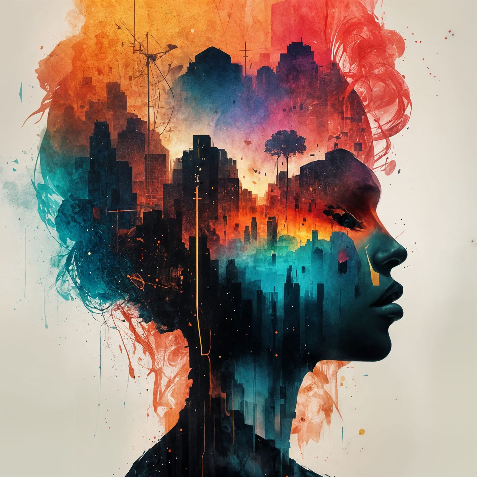 Abstract Android Emotions in Street Art Style