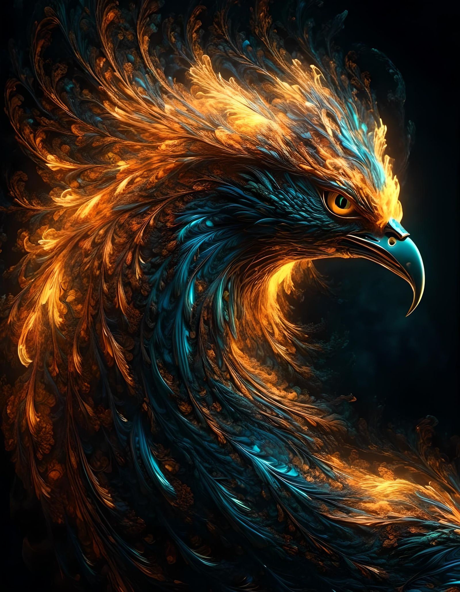 Burning Phoenix of Light: Abstract Concept Art