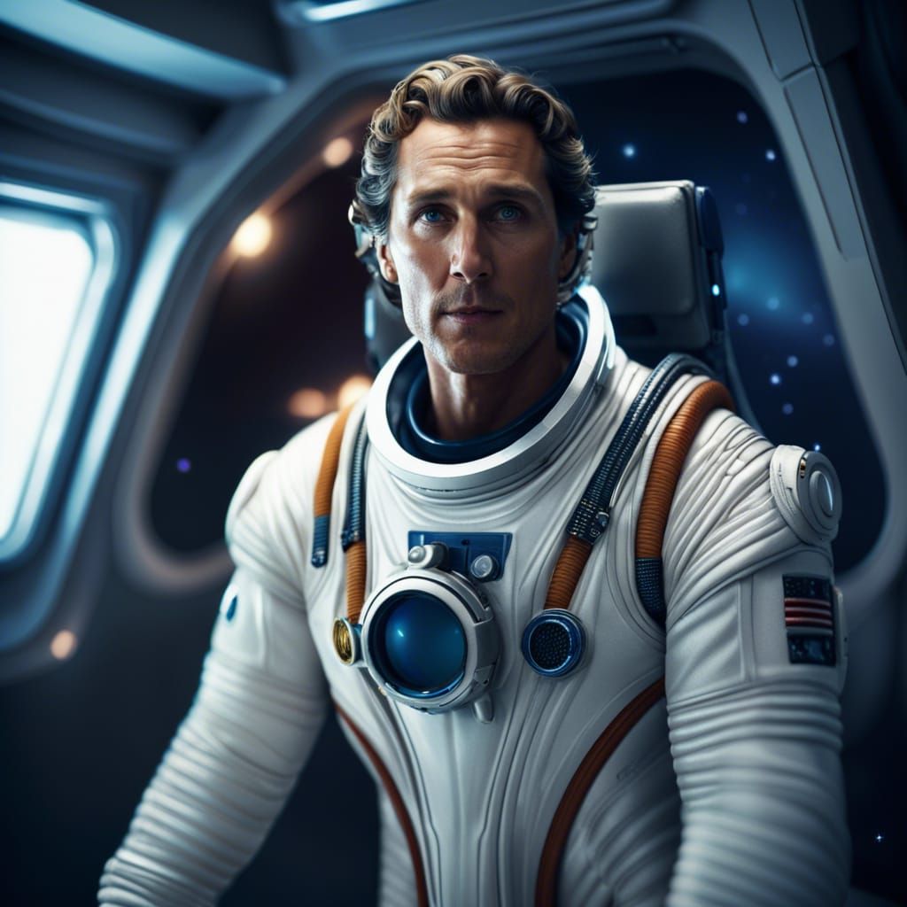 Photorealistic Spaceman Portrait in Spaceship Interior
