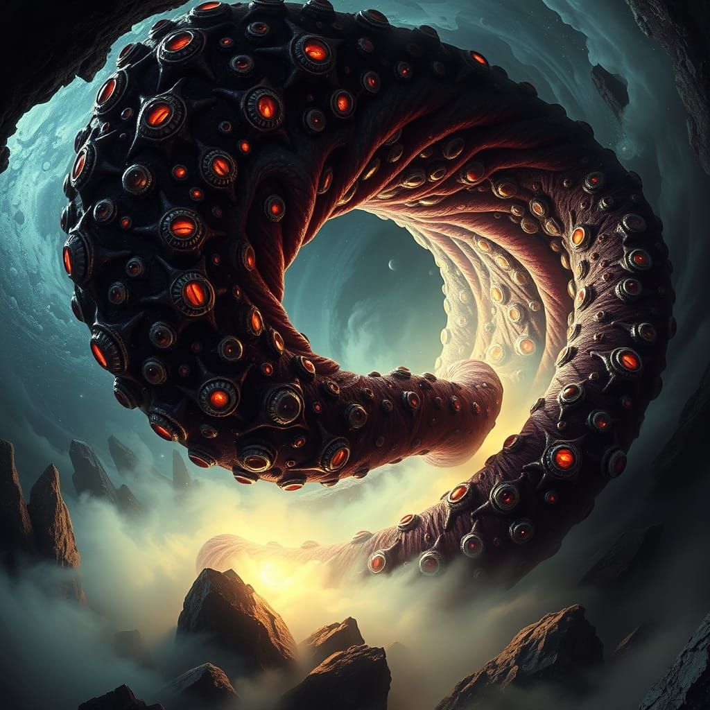 Cosmic Horror Tentacle Emerges from Vortex in Dark Fantasy A...