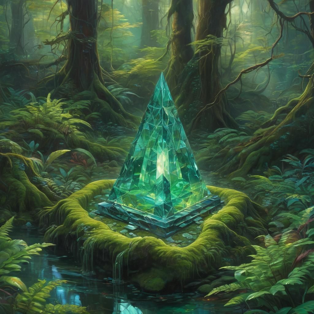 Glowing Diamond Temple in Mystical Forest