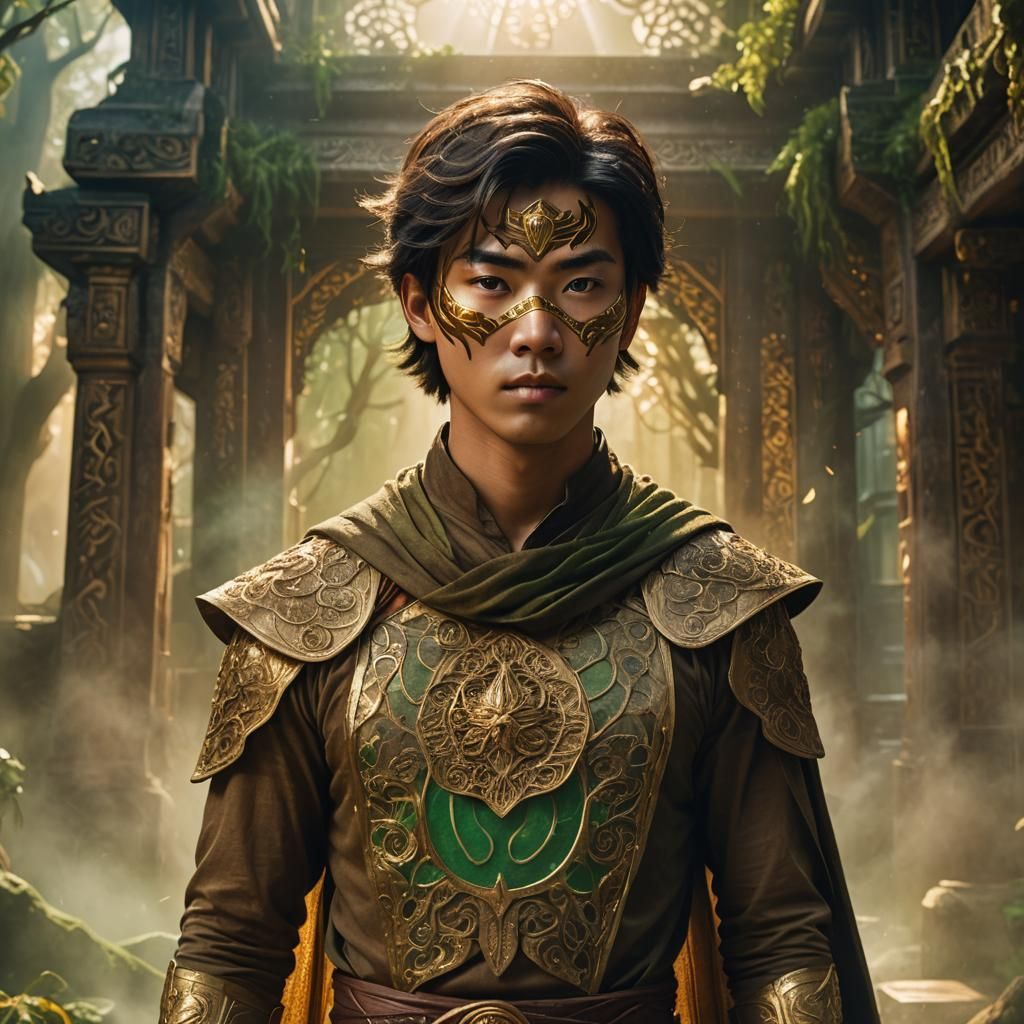 Asian Superhero in Mystical Environment as Matte Painting