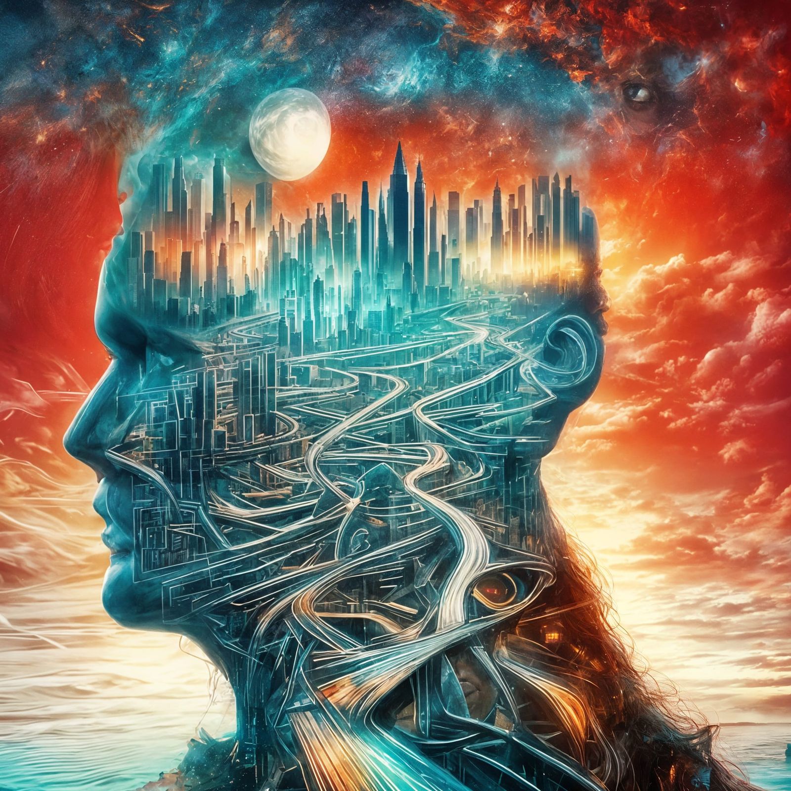 Double Exposure: Face and Cityscape in Surreal Style