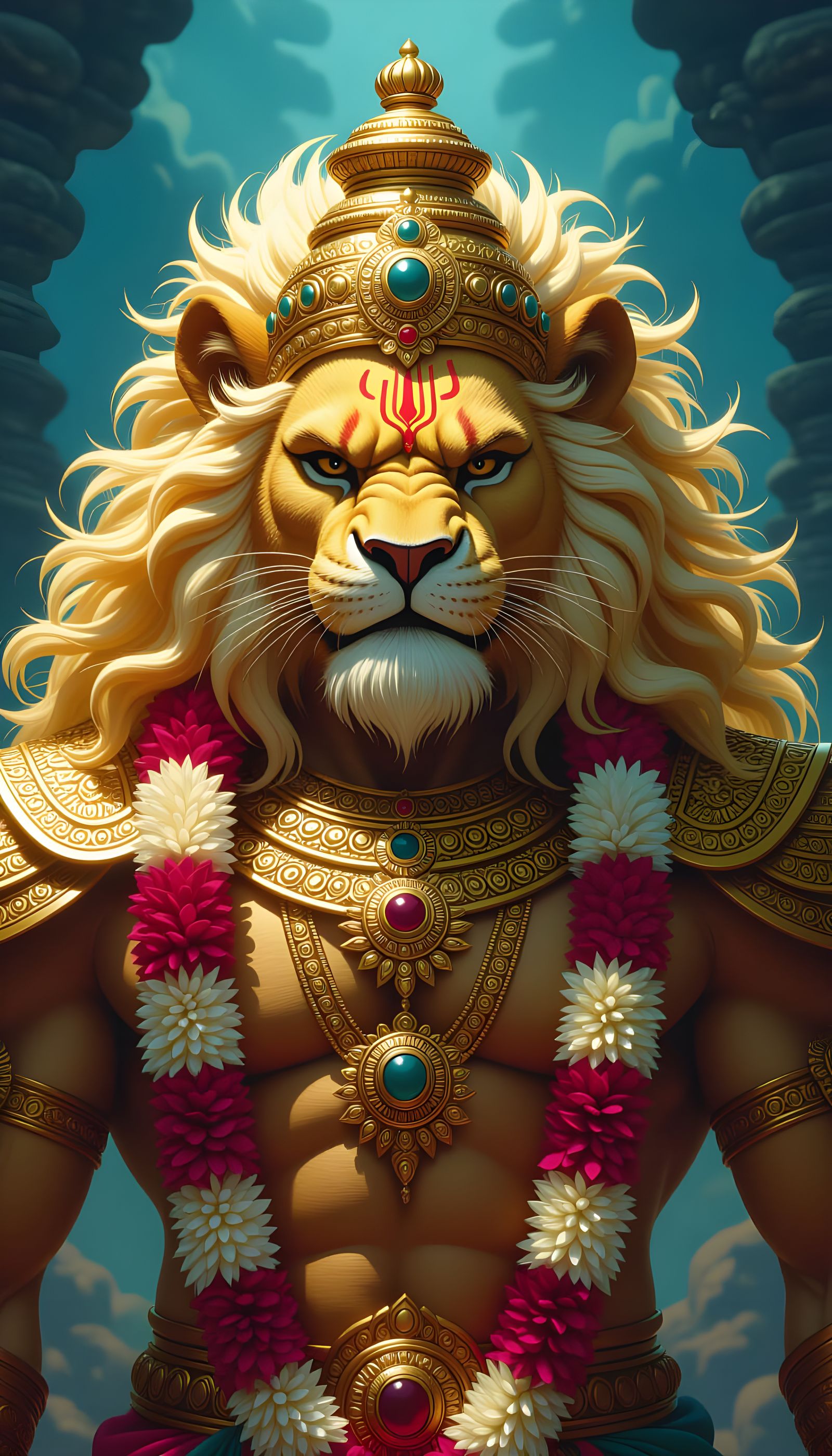 Realistic Lord Narasimha with Blonde Hair