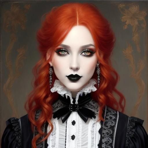 Victorian Gothic Portrait of Ginger Woman in Black Lace