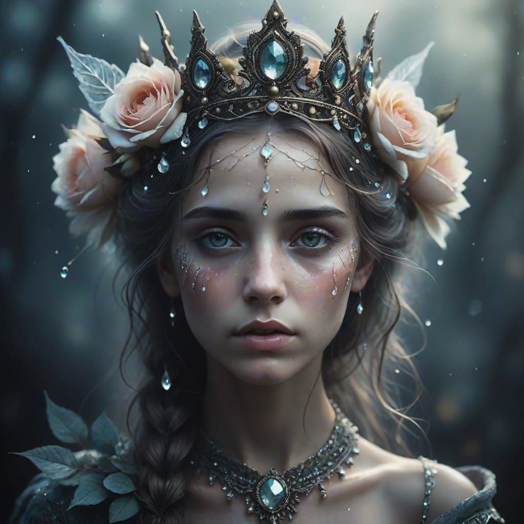 Ethereal Fairy in a Soft Glow of Roses and Crystal