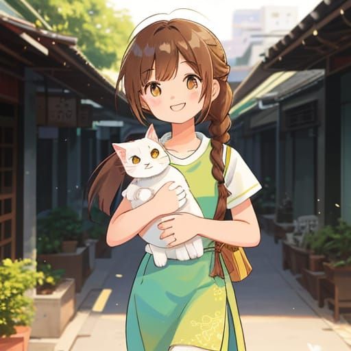 Thai Young Woman Strolls through Vibrant Bangkok Streets wit...