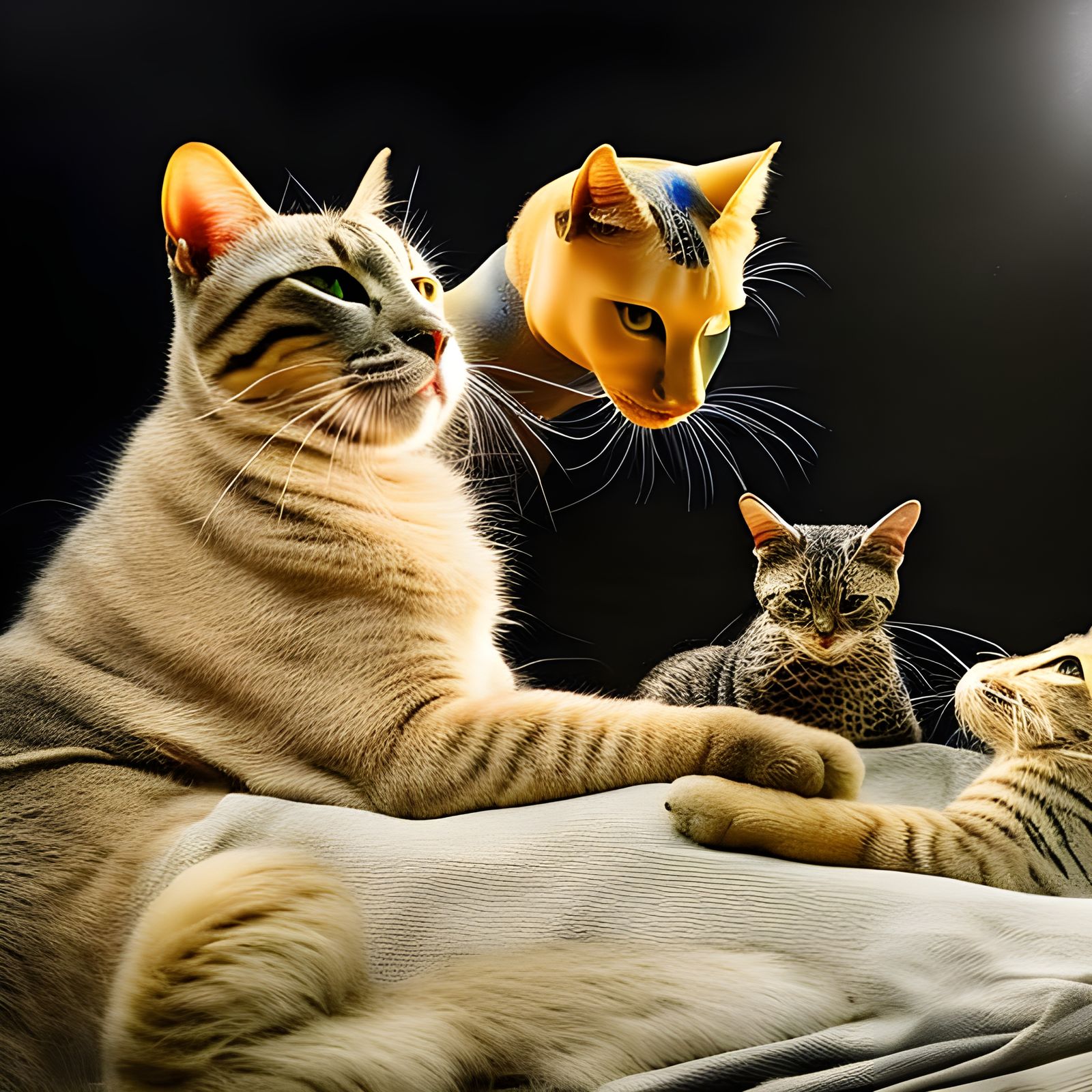 Surreal Cats on Antique Furniture with Embroidery