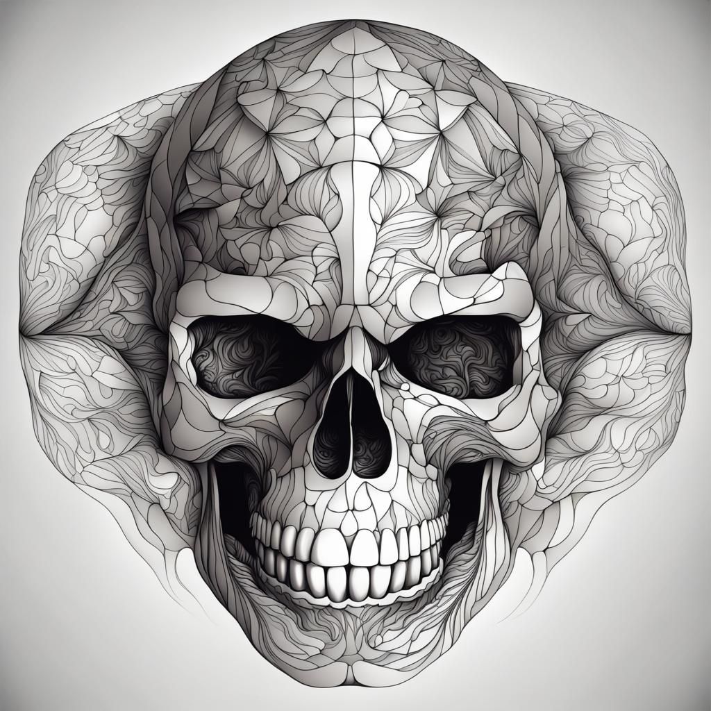 Abstract Fractal Skull with Zentangle Elements