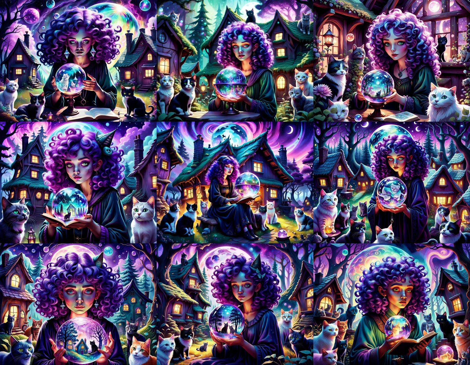 Forest Witch Reads Globe: Astral Cosmic Illustration