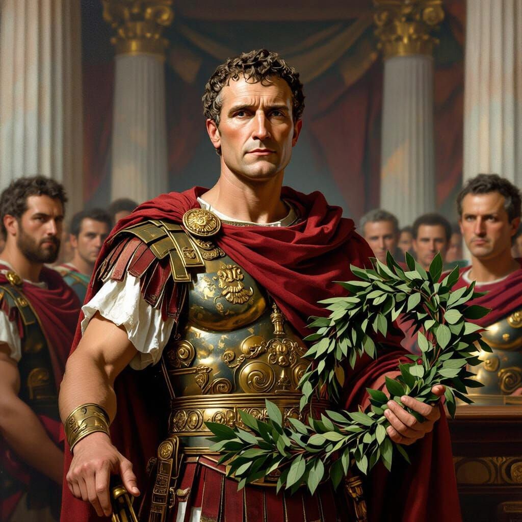 Julius Caesar Grasping Laurel Wreath in Roman Senate