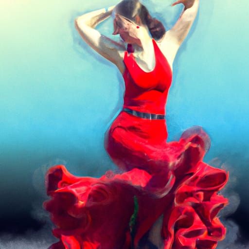 Flamenco Dancer in Red Dress, Hyperdetailed