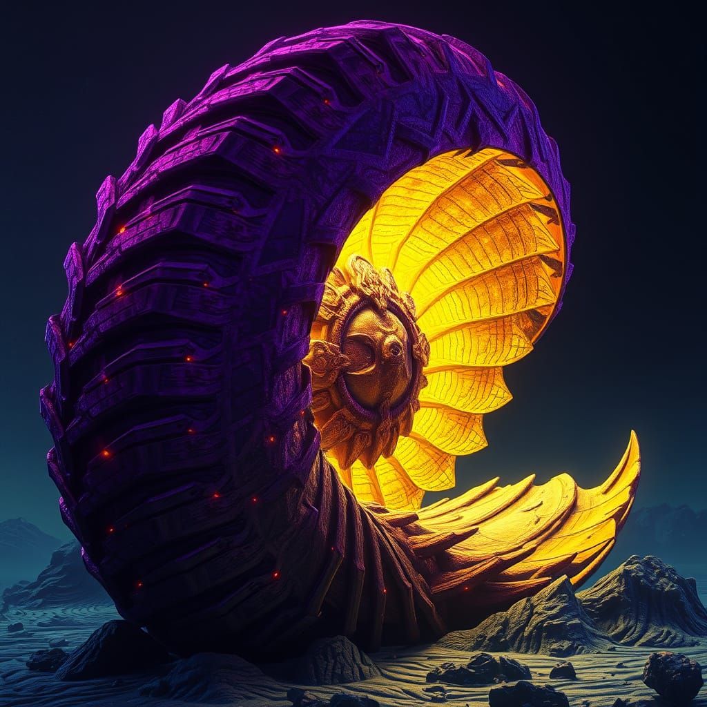 Giant Ancient Ammonite in Dark Fantasy Style