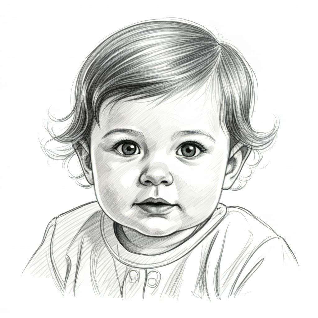 Delicate Portrait of a Young Child in Pencil Drawing Style