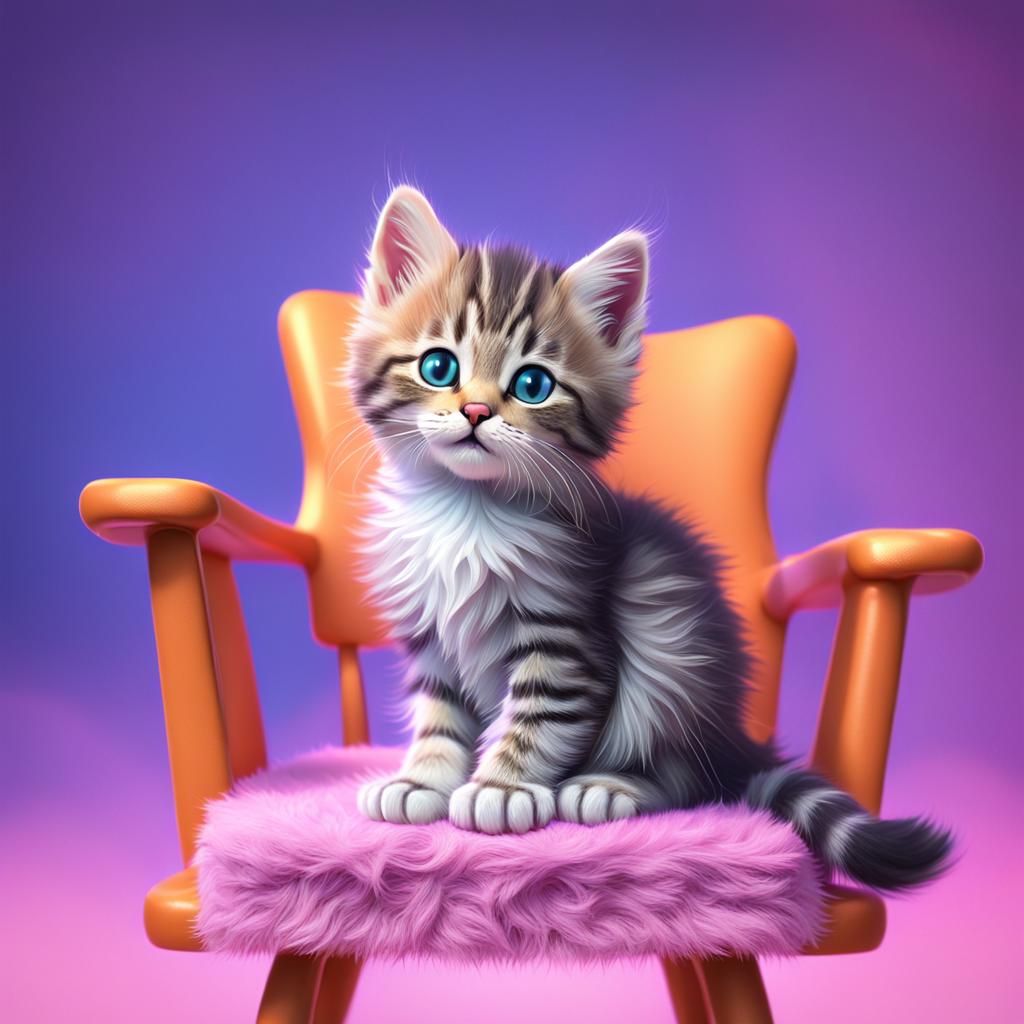 Adorable Kitten on Chair in Pixar Style