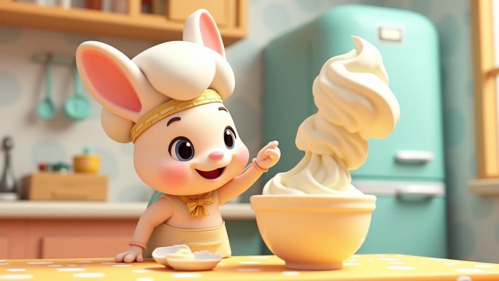Whimsical 3D Cartoon Bunny Chef in a Colorful Kitchen
