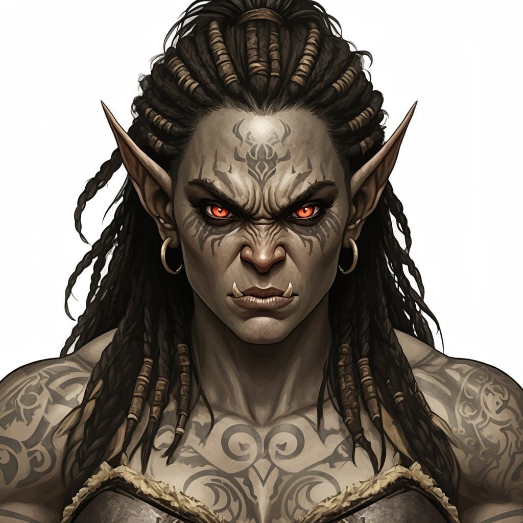 Pencil Sketch of a Tattooed Orc Warrior