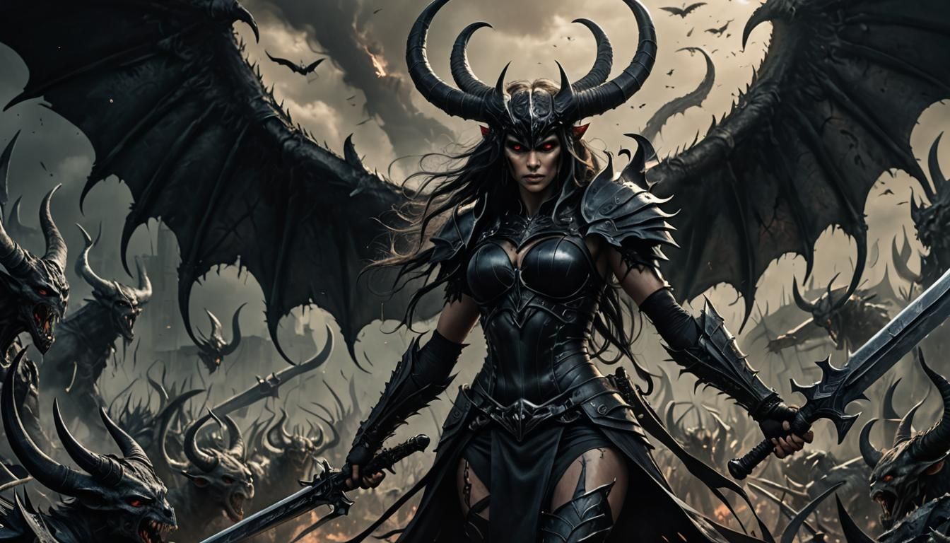 Demon Warrior on Battlefield in Dark Fantasy Art