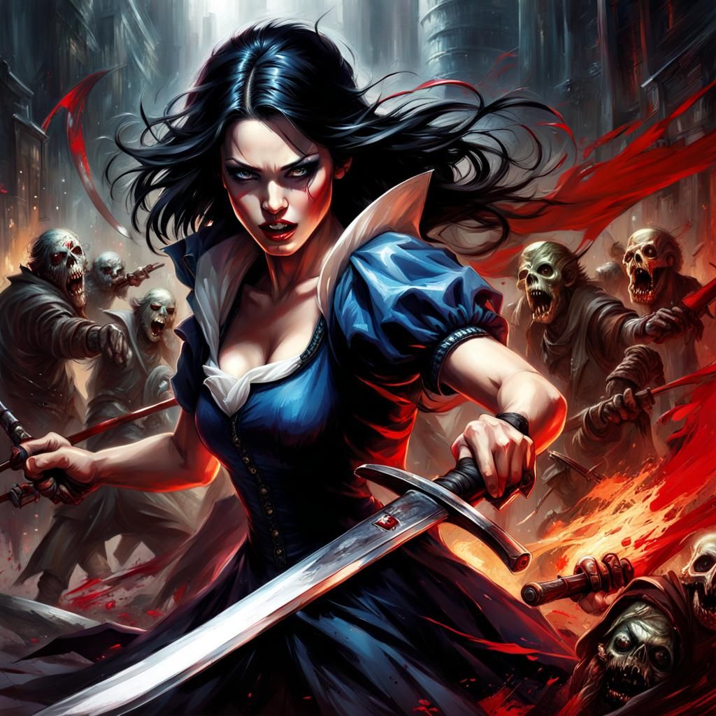 Post-Apocalyptic Snow White Zombie Slayer as Impasto Paintin...