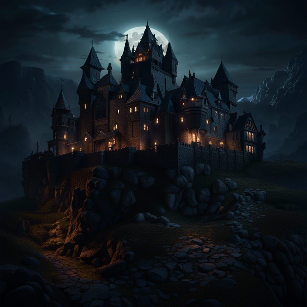 Haunted Castle Concept Art in Dark Fantasy Style