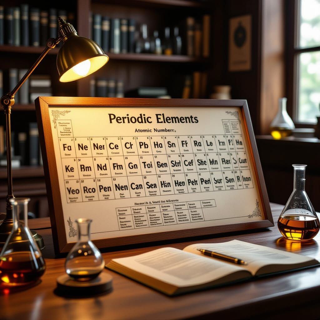 Vintage Periodic Table of Elements on Classroom Table
