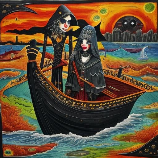 Charon Ferries a Soul to the Underworld in Folk Art