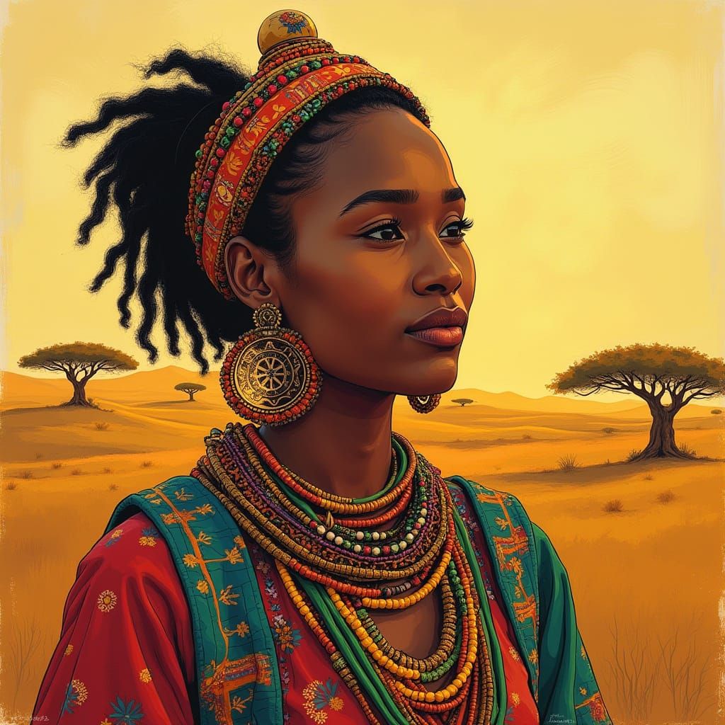 Ethiopian Woman in Traditional Dress: Modern Art