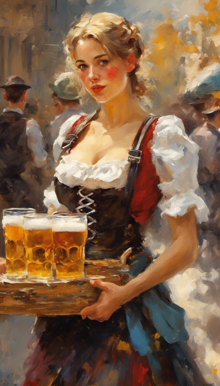 Oktoberfest Beer Maid in Impressionistic Style