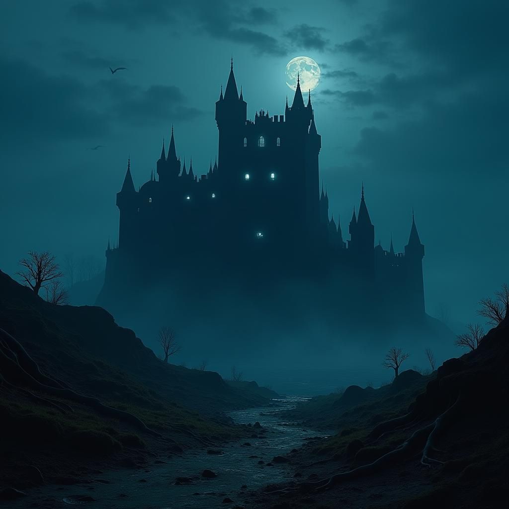 Foreboding Castle at Dusk in Gothic Style
