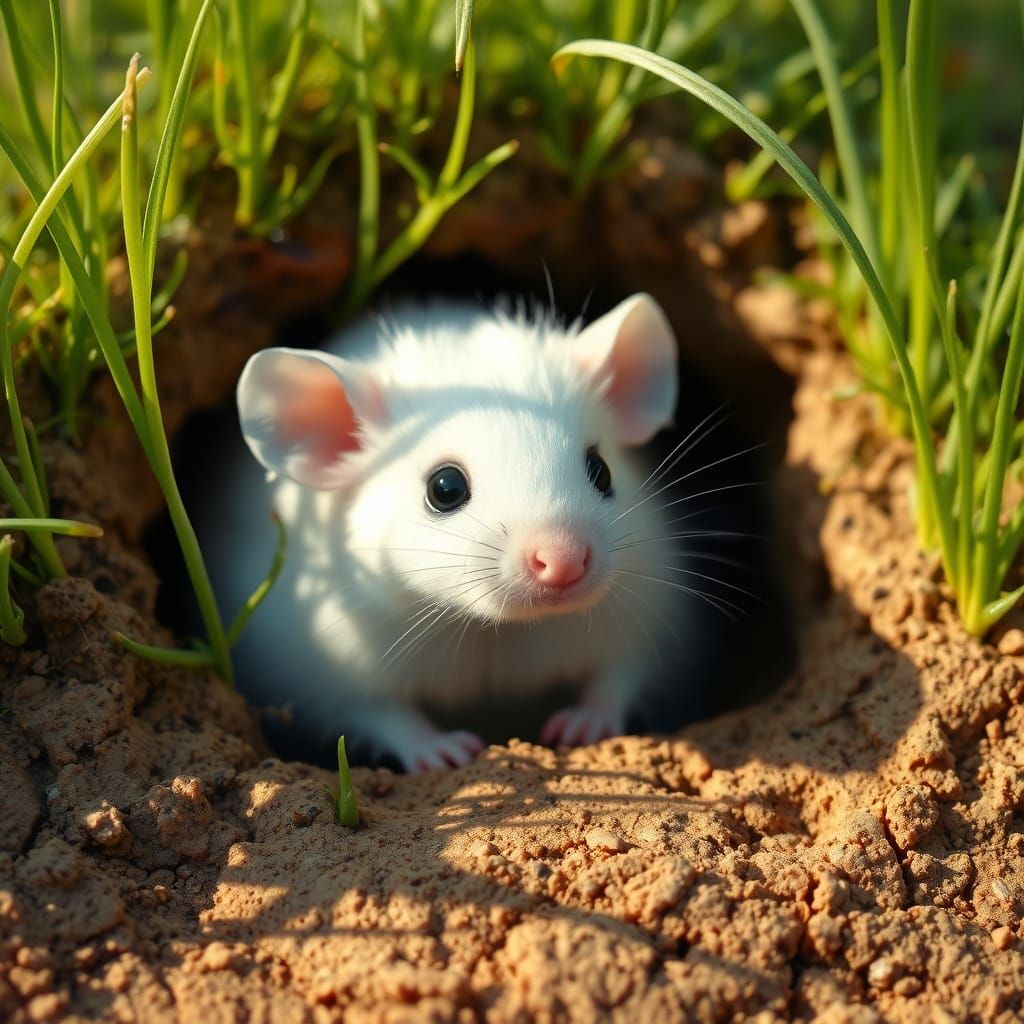 Whimsical Mouse Peeks Out of Burrow in Emerald Meadow
