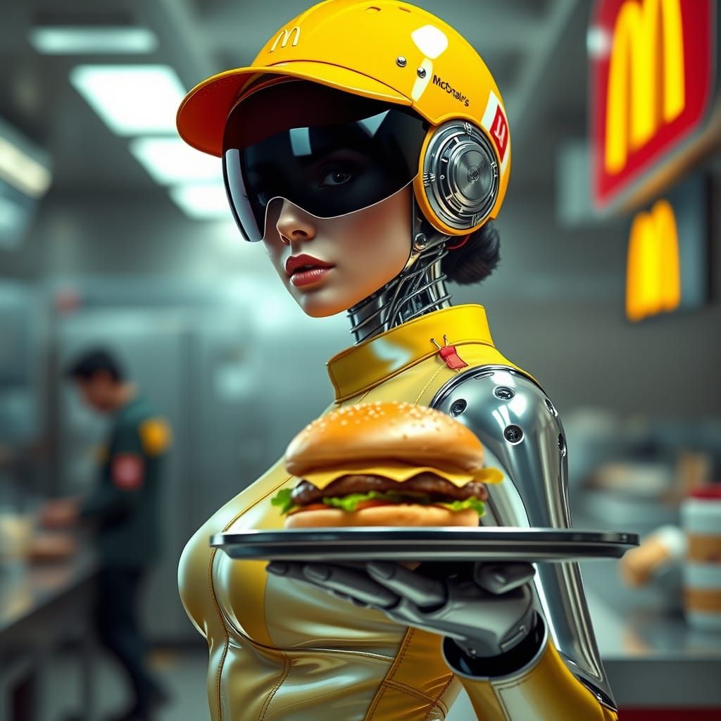 Sleek Android Goddess in McDonald's Uniform