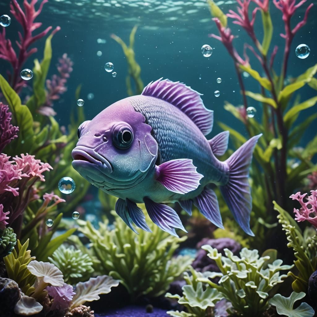 Sweet Blue Fish in Deep Sea: Cinematic Film Still