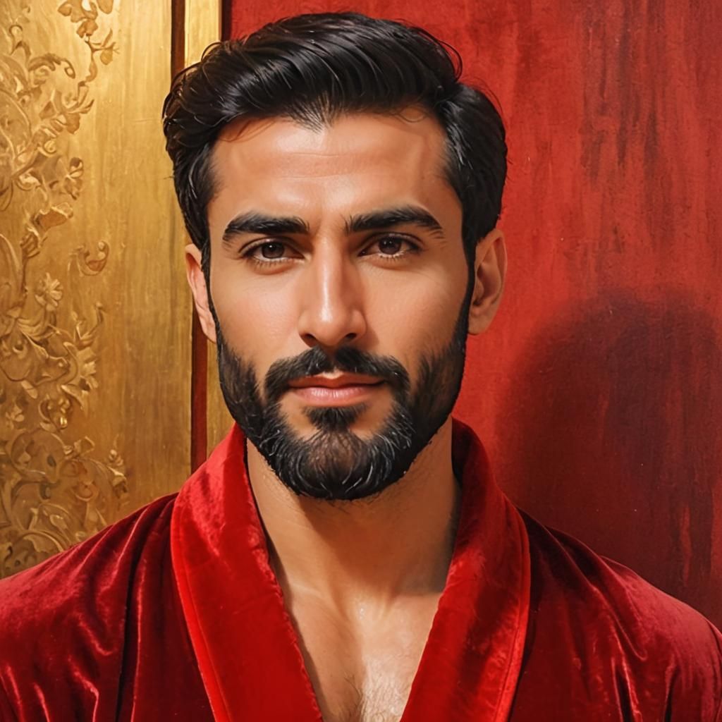 Bearded Man in Red Velvet Robe: Portrait
